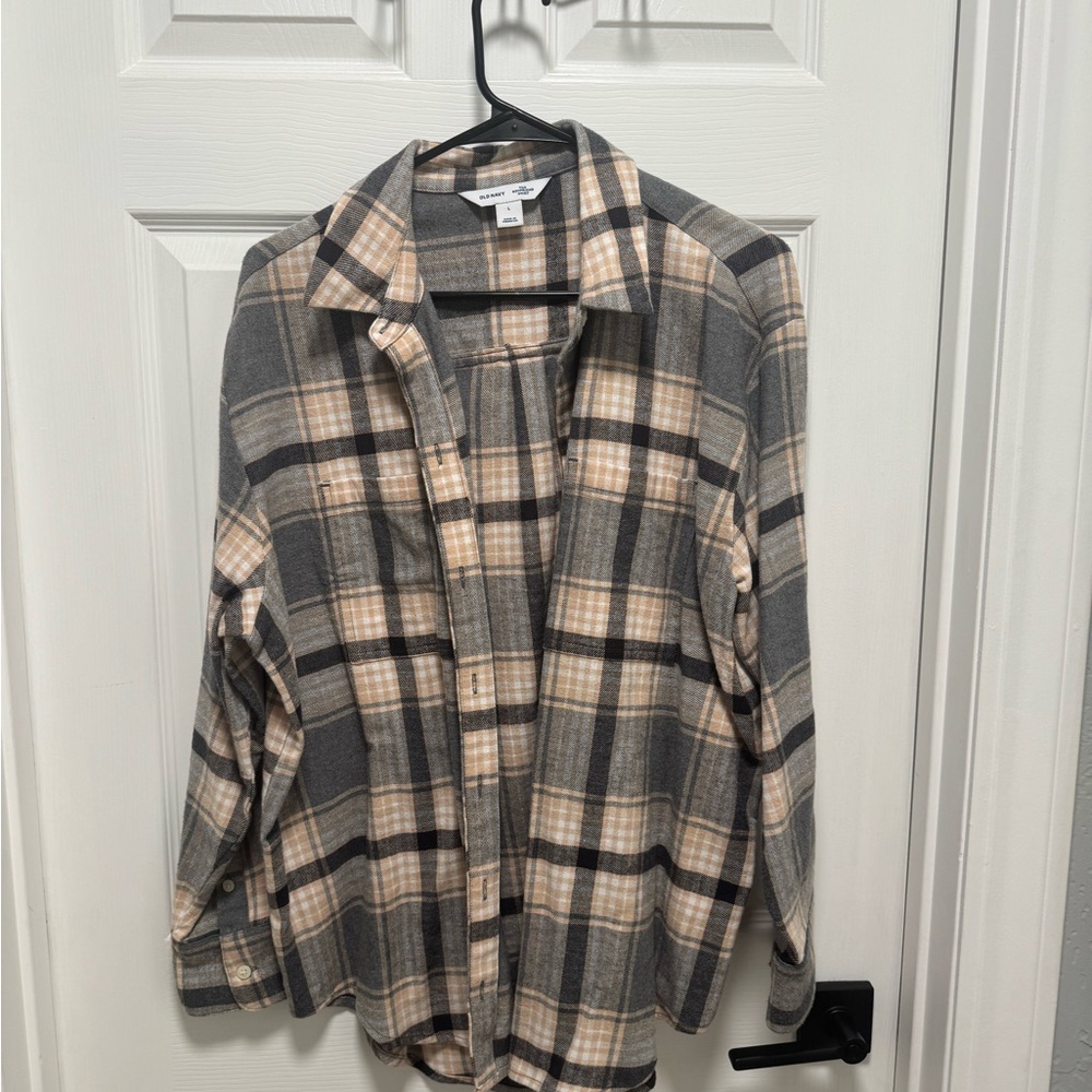 Old Navy Gray and Tan Plaid Shirt